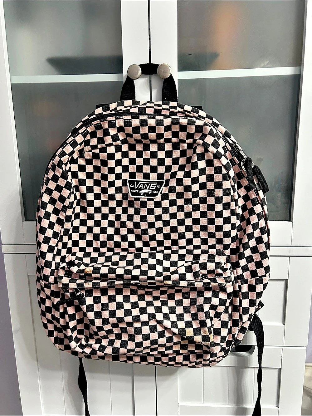 Vans Old Skool Checkerboard Backpack in Pink & Black